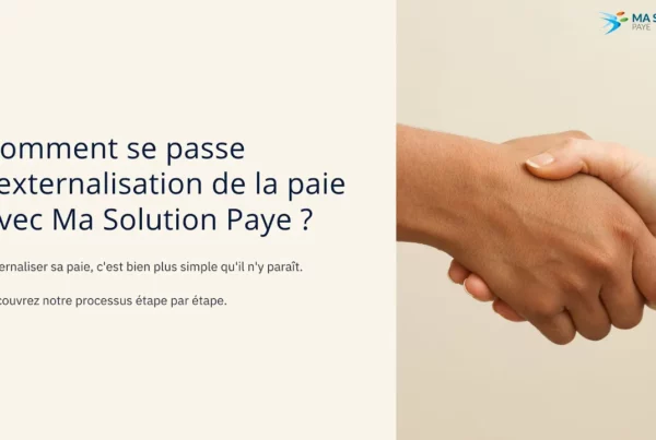 Image d'une poignée de main avec le texte "Comment se passe l'externalisation de la paie avec Ma Solution Paye ?".